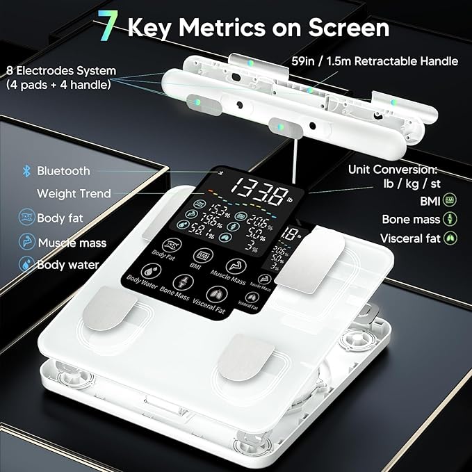 arboleaf Scale for Body Weight, Upgrade 50+ Metrics 8-Electrode Smart Scale with BMI, Body Fat, Muscle Mass, Full Body Composition Analyzer, High Precision Digital Bathroom Scale