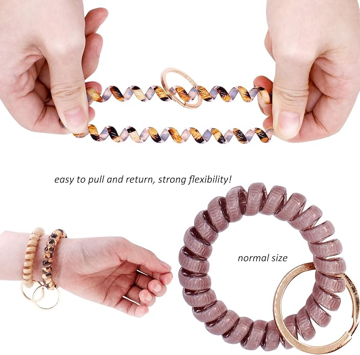 BIHRTC Stretchable Wristband Wristlet Keychain Elastic Coil Spring Spiral Key Chain for Gym Pool Sauna Outdoor Activities