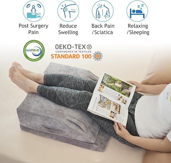 Wedge Pillow for Sleeping, Bed Wedge Pillow for After Surgery 2-Height Memory Foam Leg Elevation Pillow for Swelling Back Pain Relief Sciatica Knee Ankle Pain Bed Support Legs L 24"