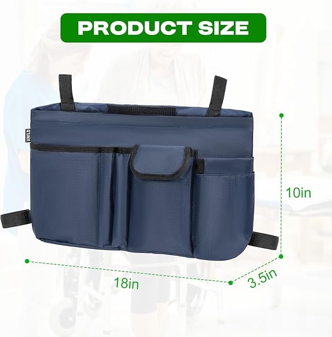 ANILD Walker Bag Basket with Cup Holder, Foldable Walker Bag for Folding Walker Accessories for Seniors Elderly, Walker Storage Bag with Large Capacity