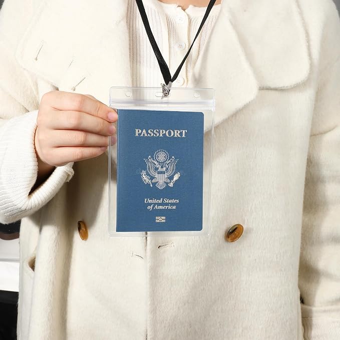 3 Pack 4x6inch Extra Large Passport Holders ID Badge PVC Card Holder with Black Lanyards, Clear Passport Cover Waterproof Lanyard Card Holder Passport Sleeve Protector for Cruise Credit Card Ticket