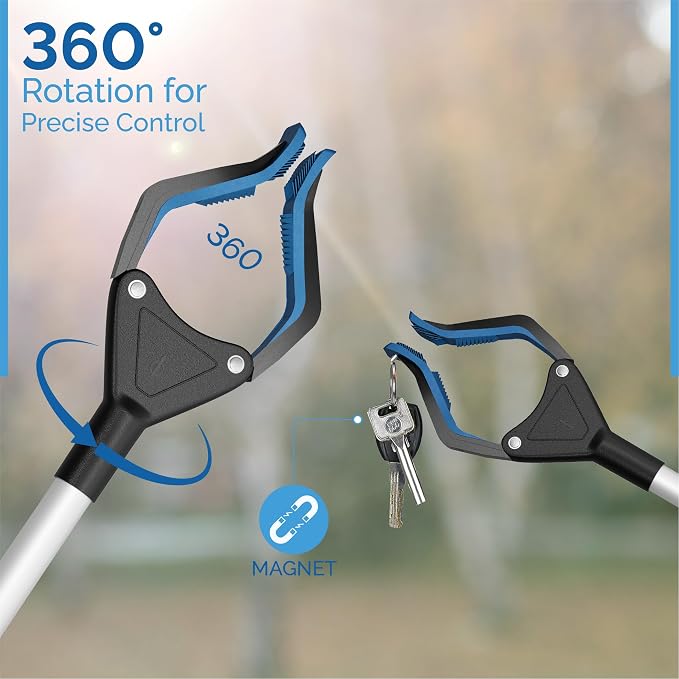 Grabber Reacher Wheelchair aid,FitPlus Premium Grabber Tool accesery 34 Inch, Strong Magnet Grabber Reacher for Elderly, Lightweight Extra Long Handy for Trash (Blue, 43 Inches)