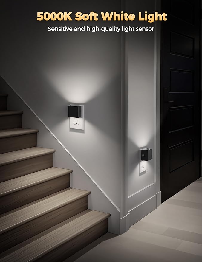 DORESshop LED Night Lights Plug into Wall [4 Pack], Plug in Nightlight, 3 Level Brightness Adjustable Night Light, Dusk to Dawn Sensor, Nightlights for Adults, Bedroom, Bathroom, Hallway, 5000K
