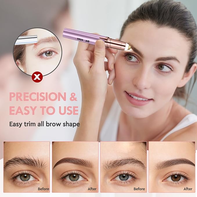 gurelax Eyebrow Trimmer for Women,Electric Eyebrow Hair Remover, Painless Brow Razor Shaper with LED Light, USB Rechargeable, Eye Brow and Face Epilator