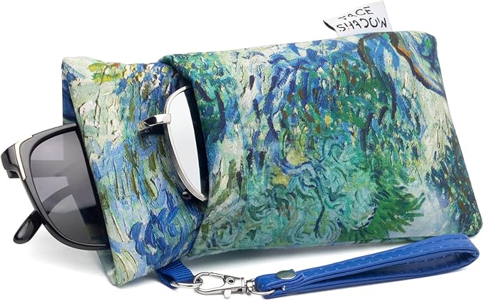 Face Shadow Double Glasses Case Soft Eyeglass Case For Women Men Squeeze Top Sunglasses Case With Cleaning Cloth
