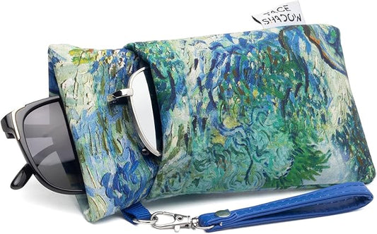 Face Shadow Double Glasses Case Soft Eyeglass Case For Women Men Squeeze Top Sunglasses Case With Cleaning Cloth