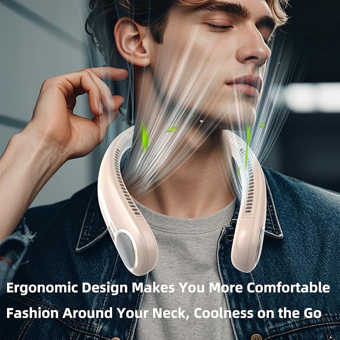Portable Neck Fan, Personal Wearable Bladeless Fan, 6000mAh USB Rechargeable, 360° Airflow, LED Display, 4-Speeds, Hands Free Fan for Outdoor Indoor, Birthday Gifts for Men Women Dad Mom (Brown)