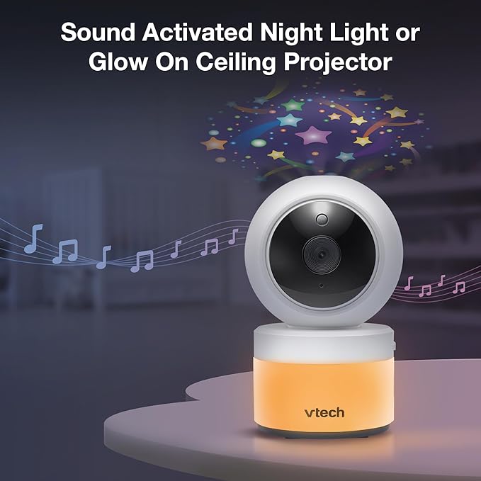 VTech VM5463-2 Baby Monitor 5" Screen with 2 Cameras, Pan-Tilt- Zoom, Night Light, Glow On The Ceiling Projector, Two-Way Talk, Secure Transmission No WiFi