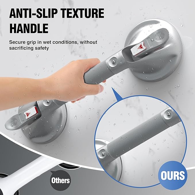 DAILYLIFE Grab Bars for Bathtubs and Showers, 19 inch Shower Handles for Elderly Suction, 300lbs Safety Shower Grab bar for Seniors and Elderly, Silver(1 Pack)
