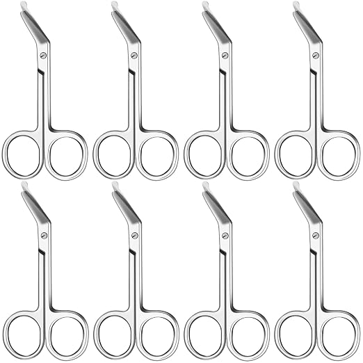 Zhehao 8 Pieces Ostomy Scissors Bandage Scissors Nursing Scissors Stainless Steel Scissors for Doctors, Nurses, Veterinary Home Nursing, 4.3 x 2.1 Inch, Curved (Silver)