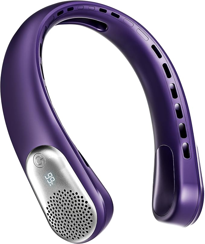 Neck Fan, Portable 4000 mAh Battery Operated Personal Fan with LED Display, 3 Wind Speed, Fast Cooling, Fast Cooling,USB Rechargeable Fan for Women Outdoor Purple