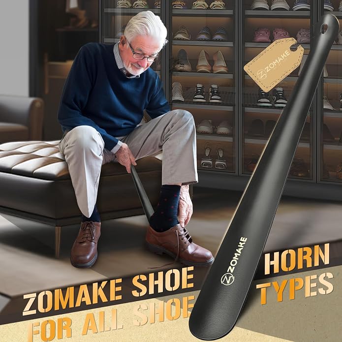 ZOMAKE Shoe Horn Long Handle for Seniors Men Women,Metal Long Shoehorn for Boots,16.5" Shoe Spoon Helper