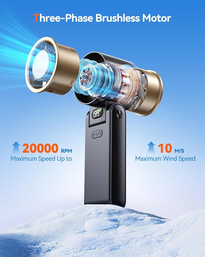 Portable Handheld Fan with Ice Cooler, 199 Speed Personal Fan,5500mAh Rechargeable,20H Cooling Time,20000 RPM Powerful Motor, Summer Essential for Travel/Outdoor/Office, Black Gold