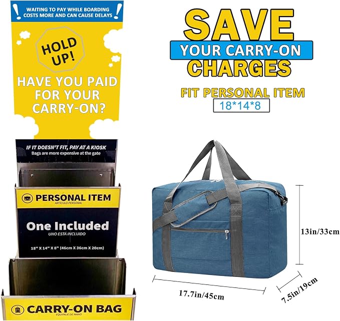 For Spirit Airlines Personal Item Bag 18x14x8 Foldable Carry on Bags for Airplanes Travel Duffel Bags for Women and Men