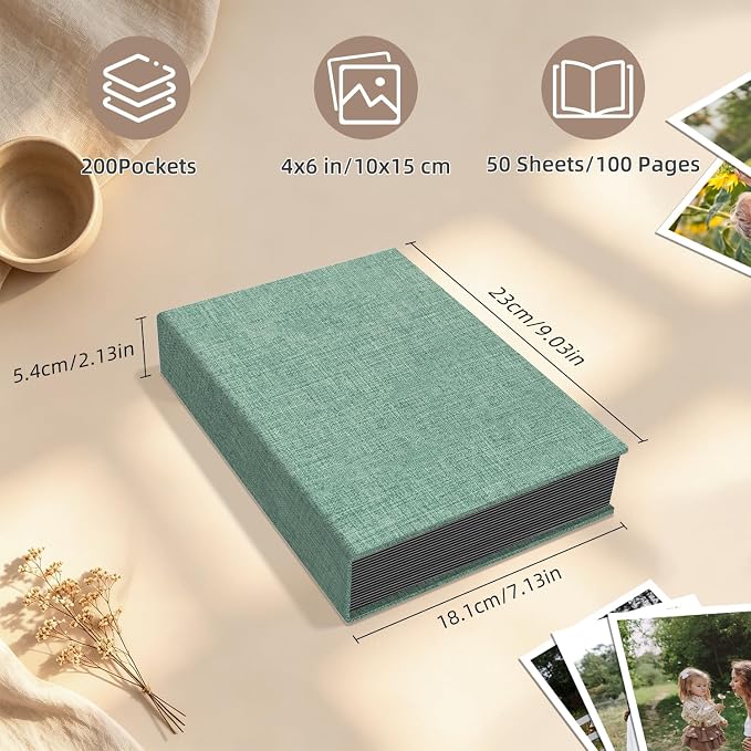 Popotop Photo Album 4x6 200 Pockets for Wedding Gifts,Linen Hardcover Picture Albums for Family Anniversary Baby Vacation Pictures
