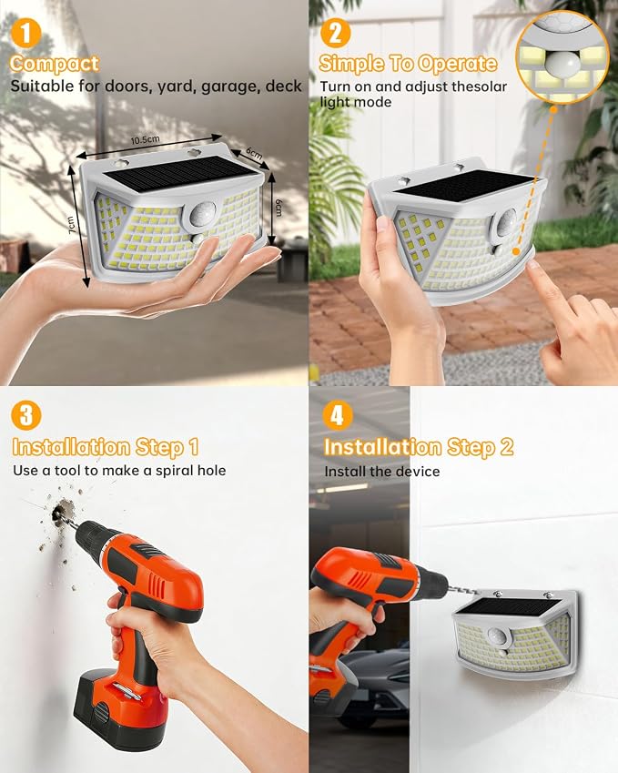Aootek Solar Motion Sensor Lights Outdoor 120 LEDs, White, 6 Pack | Lights Reflector, 270° Wide Angle, IP65 Waterproof, Step Lights For Front Door, Yard, Garage, Deck