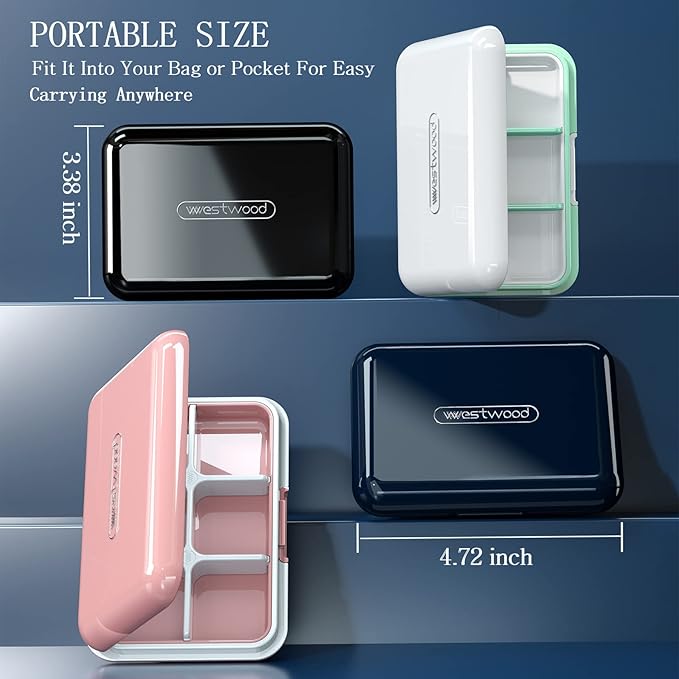 DUBSTAR Travel Pill Organizer Moisture Waterproof Small Pill Box for Pocket Purse 6 Compartments Portable Pill Case Medicine Vitamin Holder Container,Blue