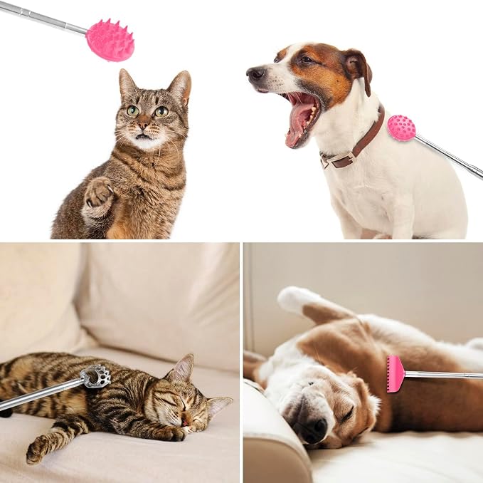 Telescoping Back Scratcher with 5 Detachable Heads, Gift for Women Pink | 10-30" Reach, Stainless Steel Pole, Rubber Grip, Christmas Stocking Stuffers, White Elephant, Anniversary and Birthday Gift