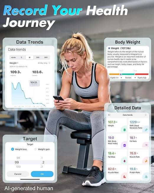 Smart Scale for Body Weight, INSMART Bluetooth Digital Bathroom Scale with BMI, Body Fat, Muscle Mass, High Accurate Large Display 16 Body Composition Weighing Machine Sync with App, 400 lbs (Black)