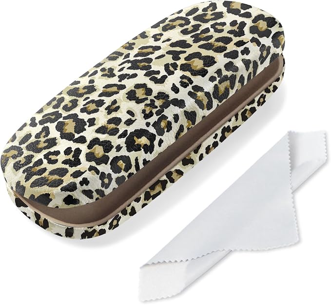 Glasses Case Hard Shell, Leather Protective Case for Sunglasses with Cleaning Cloth, Cute Eyeglass Cases for Women