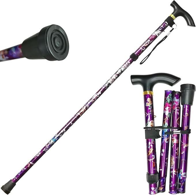 Folding Canes for Men and Women, Floral | 5-Level Adjustable Height, Lightweight Collapsible, Aluminum, Wrist Strap, T Handle, Walking Sticks for Seniors Adults