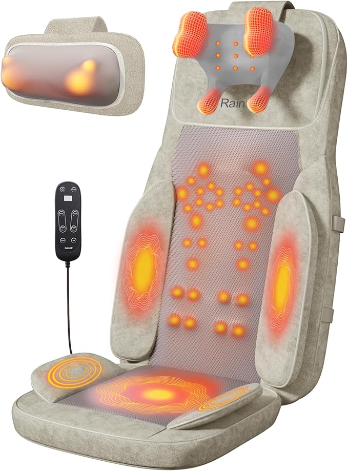Rainwolf Shiatsu Neck and Back Massage Cushion with Heat - 4D Deep Tissue Kneading Full-Back Massager for Relief Muscle Soreness, Adjustable Intensity & Height, for Office Chair & Home