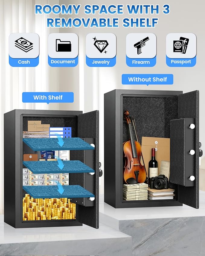 [𝟐𝟎𝟐𝟔] 𝟑𝟓𝐌𝐢𝐧 𝟏𝟕𝟎𝟎°𝐅 Fire Proof Safe for Home Documents, 4.5 Cuft Fireproof Safe for Home, Home Safes With Removable Shelf, 𝟒𝟒𝐋𝐛𝐬 Heavy Duty Safes with Anti-theft for Home, Office