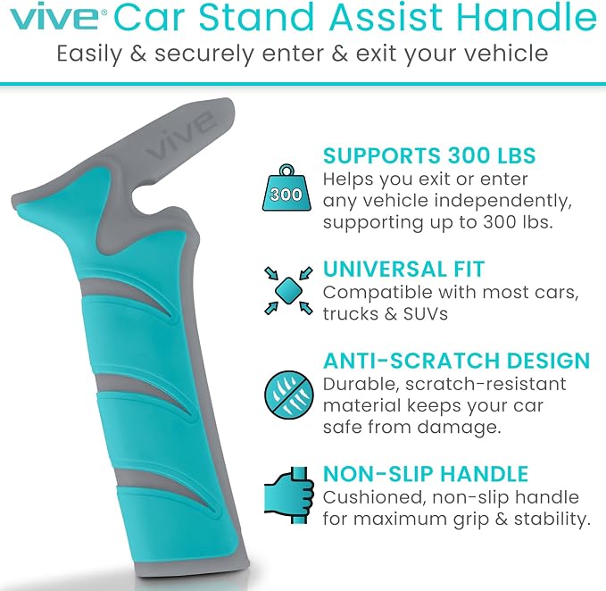 Vive Car Handle Assist for Elderly - Scratch Proof Latch - Auto Grab Bar | Cane Support Aid - Standing Mobility Safety Tip to Help Get Out - Portable Assistive Device for Seniors, Handicapped