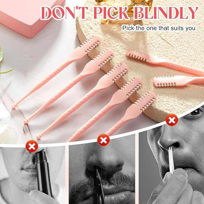 Lothee 50 Pcs Manual Nose Hair Trimmer, Nasal Hair Cutter Bulk for Women, Portable 360 Rotating Nose Hairs Remover Tools for Home, Travel and Beauty Salon, Velvet Storage Bag(Pink)