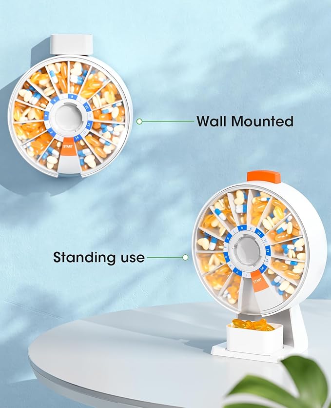 Daviky Daily Pill Dispenser, Large Capacity 14-Day Pill Organizer Box | Push Button Dispensing, Easy Open, Wall-Mounted or Standing, 14 Compartments, Senior-Friendly, for Medication & Vitamins