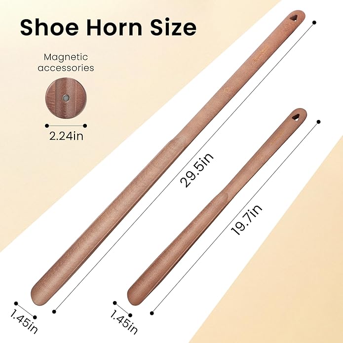 Shoe Horn Long Handle for Seniors 19.7" Extra Long Shoehorn Wooden for Men Women, with Magnetic Base Wall Mounted