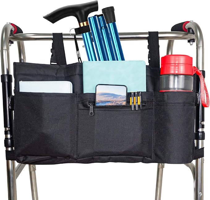 Upgrade Walker Bag with Soft Cooler & Cup Holder,Walker Accessories Walker Bags For Folding Walker,WalkerBaskets,Cup Holder For Walker,Rollator Bag With Cup Holder, Basket For Walker (Black)