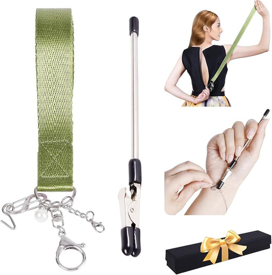 Back Zipper Helper and Bracelet Helper Tool Set for Dresses and Seniors | Zipper pull assist tool and dress zipper helper reach back zippers and fasten bracelets for women, seniors, and travelers