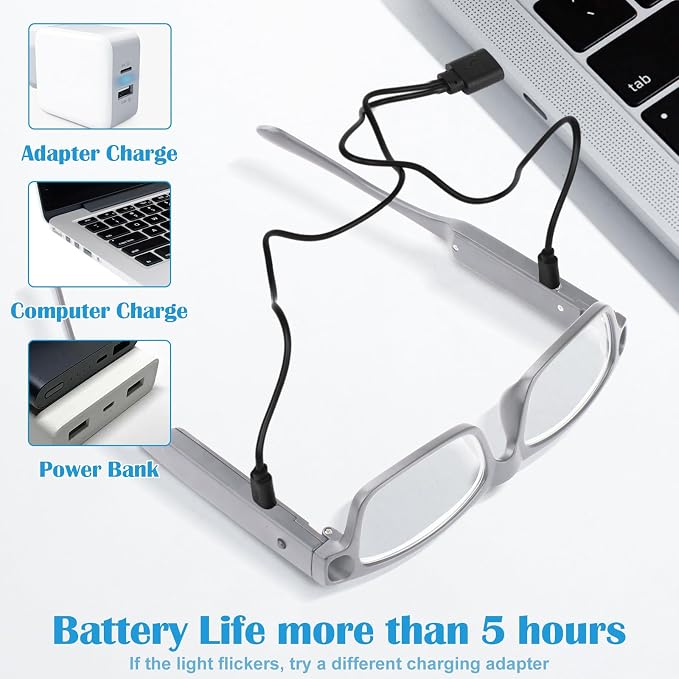 200% Magnifying Glasses with Light,USB Rechargeable LED Lighted Magnifying Eyewear,Hands Free Head Magnifier Eyeglasses for Close Work,Hobbies,Reading,Craft,Jewellery,Sewing Seniors