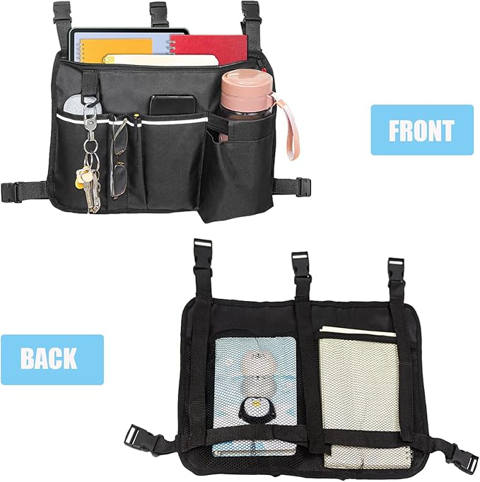 UlifeBetter Walker Bag Walker Basket for Folding Walker with Cup Holder, Rollator Organizer Storage Pouch Universal Folding Walker Accessories Walker Bags for Seniors Bag for Walker (Large Black)