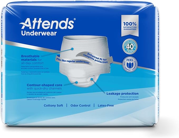 Attends Adult Absorbent Underwear, Large [72 Count] - Maximum Absorbency for Men and Women - Disposable Pull-On Diapers with Tear-Away Sides and Breathable Waistband - AP0730