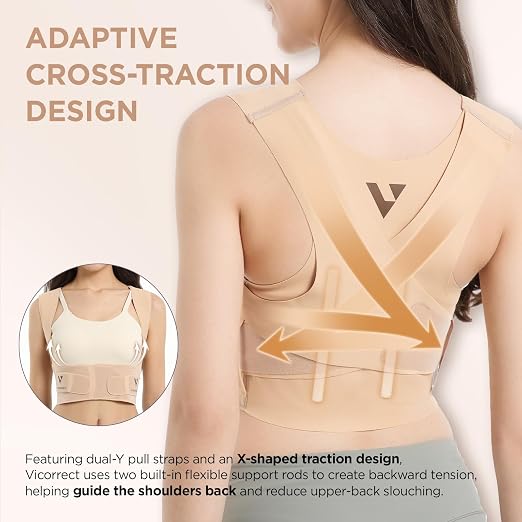 Adjustable Posture Corrector for Women: Invisible Under Clothes - Comfortable Back Support Bra for Upper Back Neck Shoulder Pain Relief - Ideal for Sitting Exercise Daily Wear (Beige Medium)