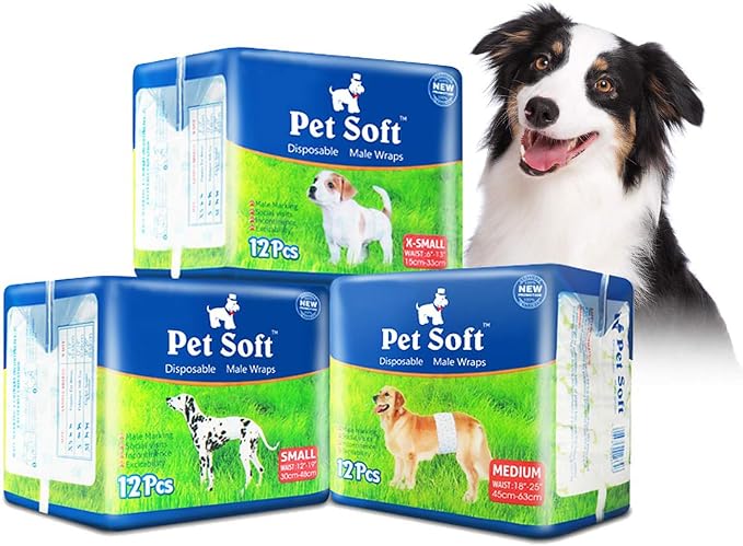 Pet Soft Disposable Male Dog Wraps - Dog Diapers for Male Dogs, Puppy Diapers 72pcs Medium