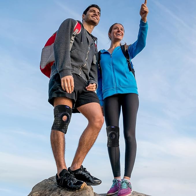 ABYON Adjustable Knee Brace for Men & Women - Maximum Support with Dual Side Stabilizers & Crossed Compression Straps for Meniscus Tear, ACL, MCL, LCL, Patella Injury and Post-Surgery Recovery - Please Check Sizing Video Before Buying