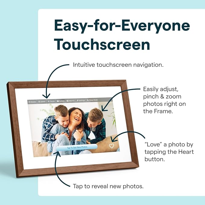 Skylight Digital Picture Frame 2 – 10" Full HD Wi-Fi Touch Screen, 16GB Digital Photo Frame, Load Photos & Videos Directly from Phone, Anti-Glare – Ideal for Personalized Gifting, Walnut