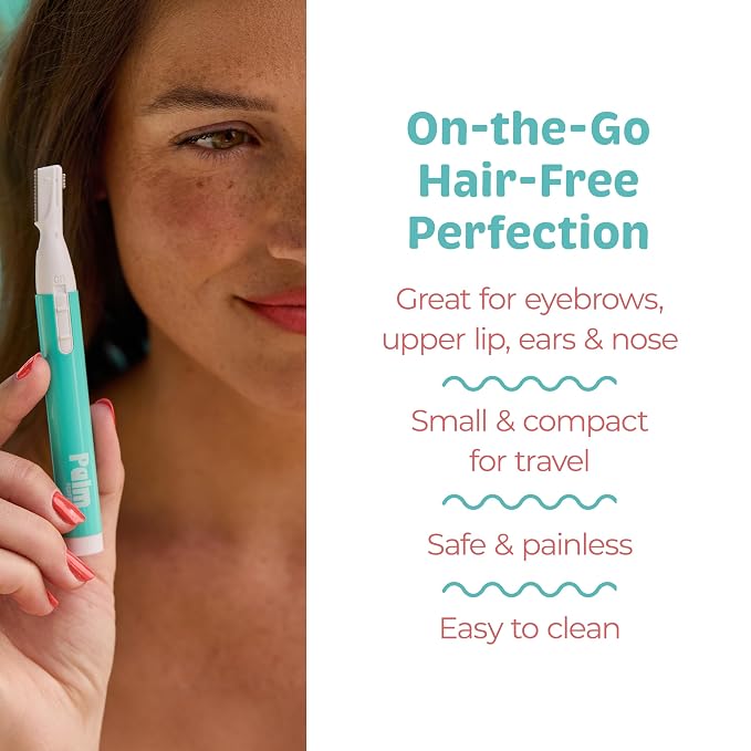 PalmPerfect Personal Hair Trimmer – Painless Precision Shaver for Eyebrows | For Eyebrows, Upper Lip, Ears, and Nose, Stainless Steel Twin-Blade Groomer with Dual-Length Comb & Battery Included