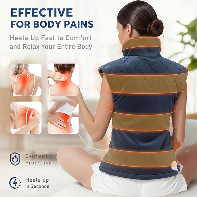 Electric Heating Pad for Neck Shoulders and Back Pain Relief, Christmas Gifts for Women Men Mom Dad Elderly, Large Weighted Neck Shoulders & Back Heat Pad, 6 Heat Settings Auto-Off, UL Certified, Gray