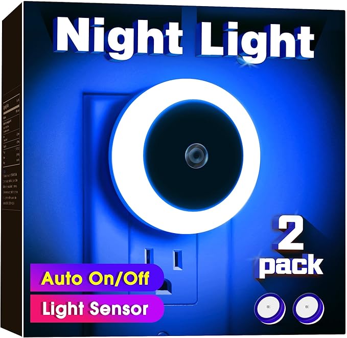 Briignite 2 Pack Blue Night Light, LED Night Lights for Kids, Plug in NightLight, Light Sensor Night Lights, Smart Night Light, Hallway Lights, Wall Light, Nightlight for Adult, Blue Light, 0.6W 60LM