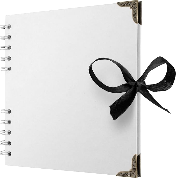 Bstorify Square Scrapbook Photo Albums 36 Pages (7 X 7 Inch) White Thick Paper, Hardcover, Metal Corners, Ribbon Closure - Ideal for Your Scrapbooking Albums, Art & Craft Projects