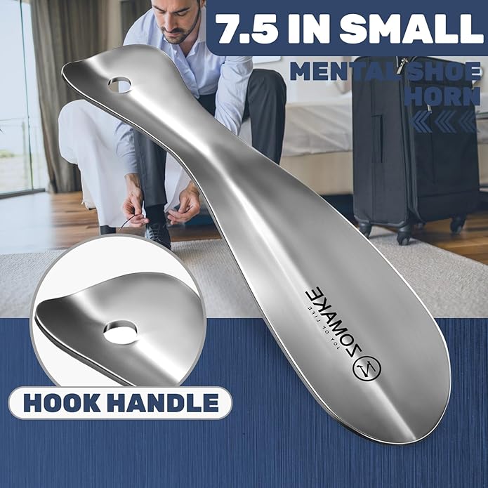 ZOMAKE Metal Shoe Horn Long Handle for Seniors 16.5 Inch,Long Shoehorn Stainless Steel Shoe Spoon Shoe Helper for Men Women