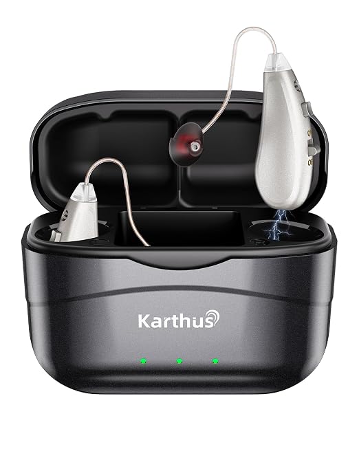 Karthus OTC Hearing Aids for Seniors, Rechargeable Hearing Aids for TV Listening and Conversations, Behind-Ear Design, No App, Easy Controls, 100H Battery, Gold