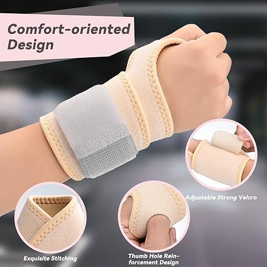 Carpal Tunnel Wrist Brace for Right Left Hand 2 Pairs, Wrist Support Wraps for Women Men, Adjustable Wrist Brace for Tendonitis, Arthritis, Weightlifting, Sports, Day Night Support, Grey&Nude