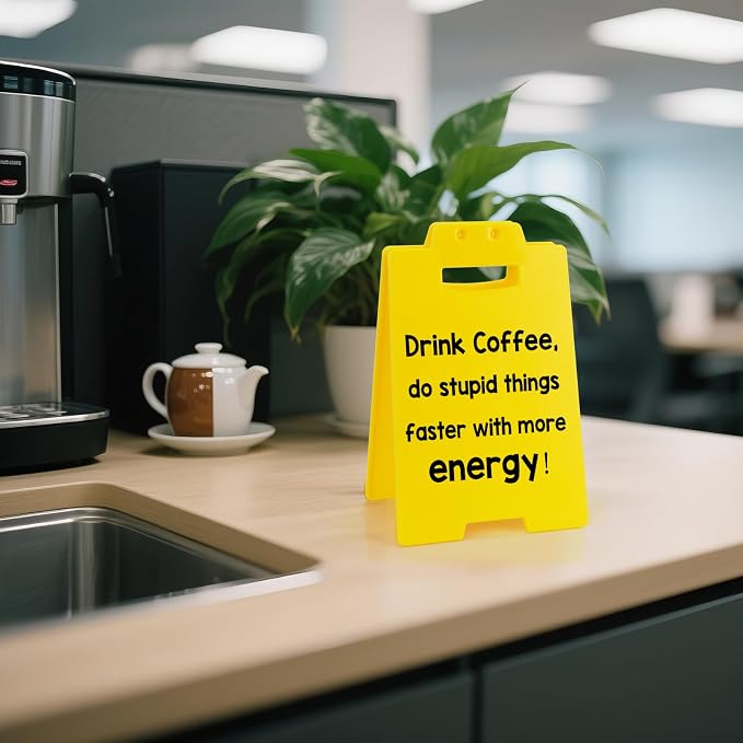 MBL Coffee Station Accessories Sign - Drink Coffee Do Stupid Things Faster with More Angry, Funny Small Fun Gag Office Cubicle Bar Desk Sign Gifts for Team Coworker Teammate Employee Hr Boss