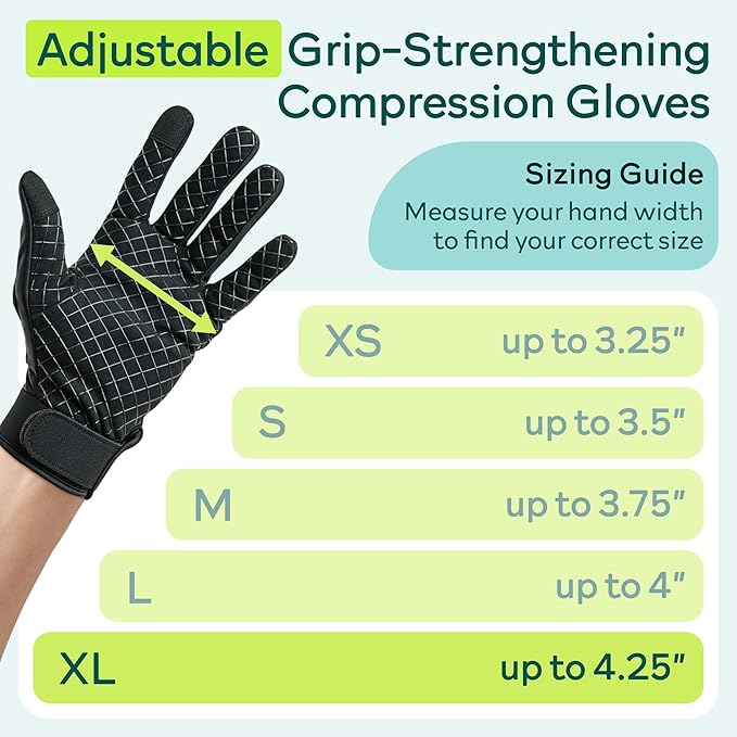 MetaFlex Compression Gloves for Arthritis, Carpal Tunnel, Swelling, Mobility - Full Finger Glove Compresses, Stretches & Strengthens Hand - Adjustable Resistance for Men & Women