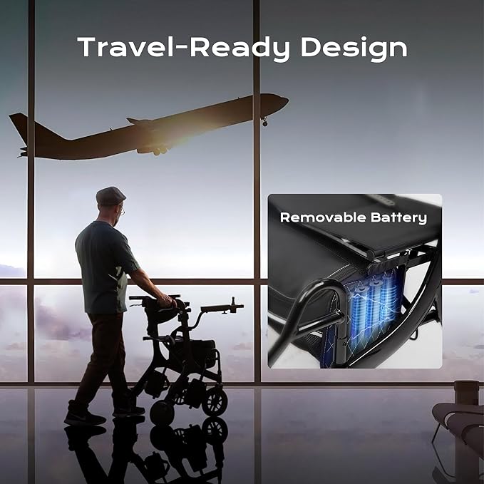 4 in 1 Rollator Walker Electric Wheelchair Combo,Electric Rollator Walker with Power Assist,Foldable Lightweight Transport Wheelchair,600W Magnesium Alloy Motor–Ideal for Elderly & Rehab